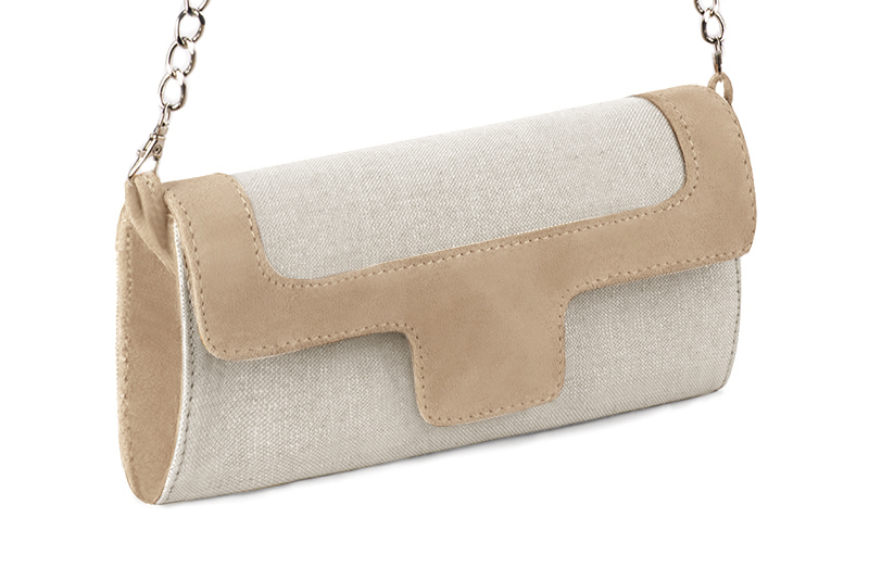 Women's natural beige and biscuit beige luxurious elegant clutch for ceremonies, weddings and evenings out. - Front view